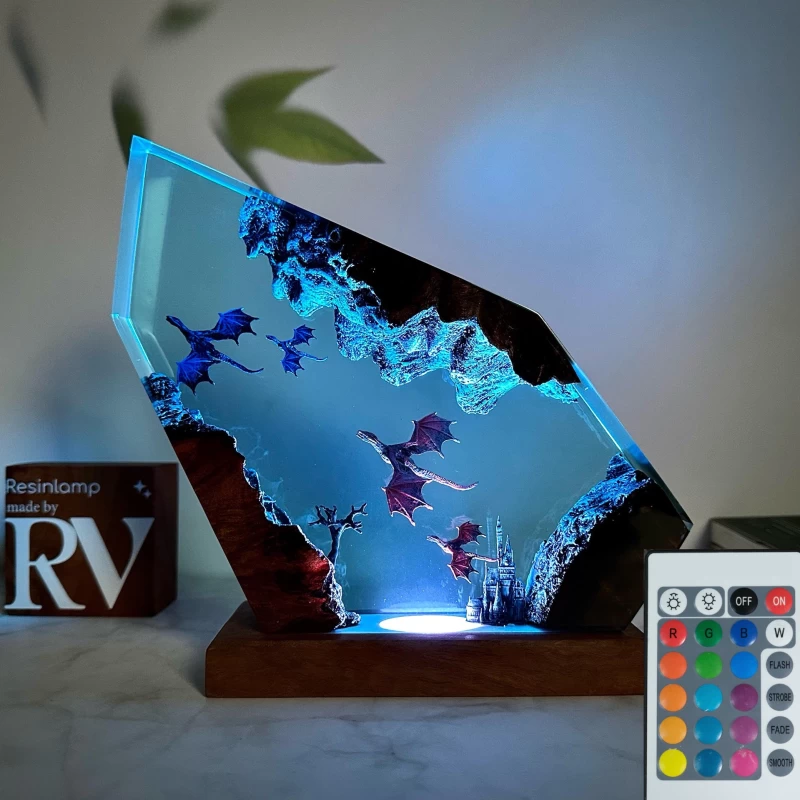 Fantasy Dragon LED Light Sculpture with Castle