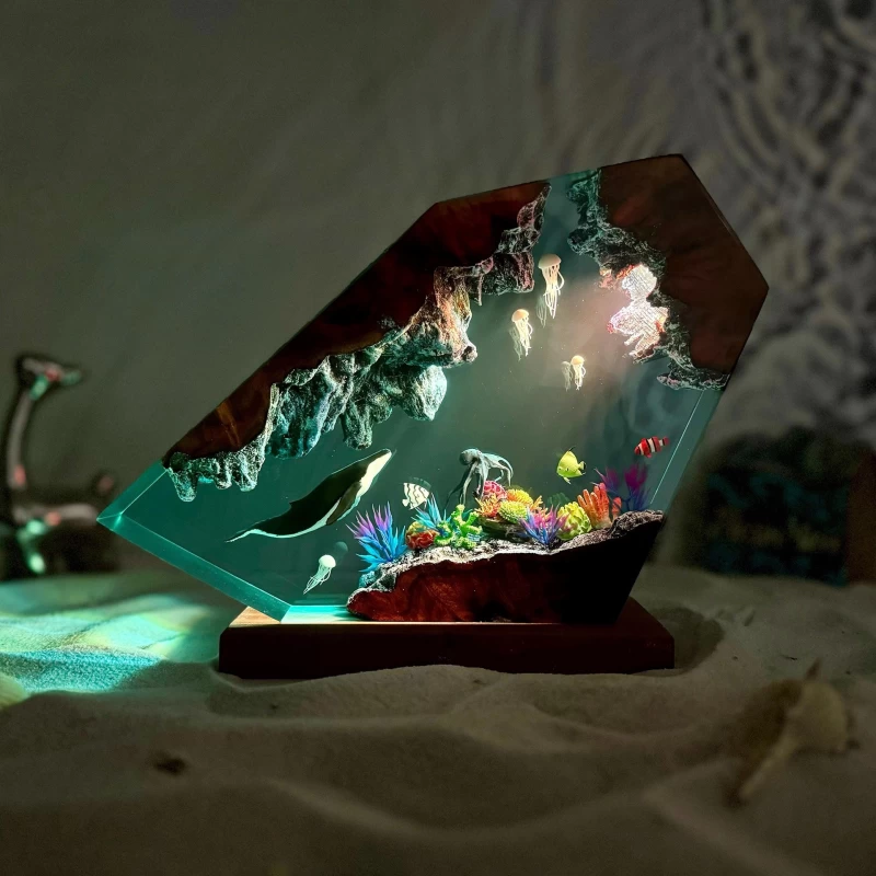 Underwater Coral Reef LED Light Sculpture with Marine Life