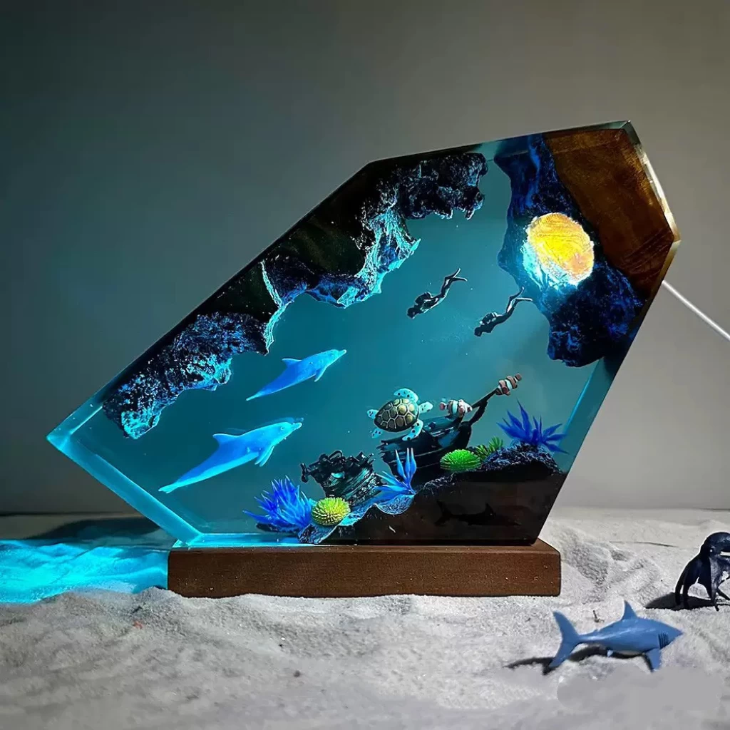 3D Resin Art – Ocean-Inspired Aquatic Sculpture with LED Lighting